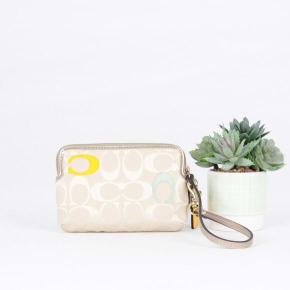 Coach Poppy Embroidered Monogram Small Double Zip Wristlet - Picture 3 of 9